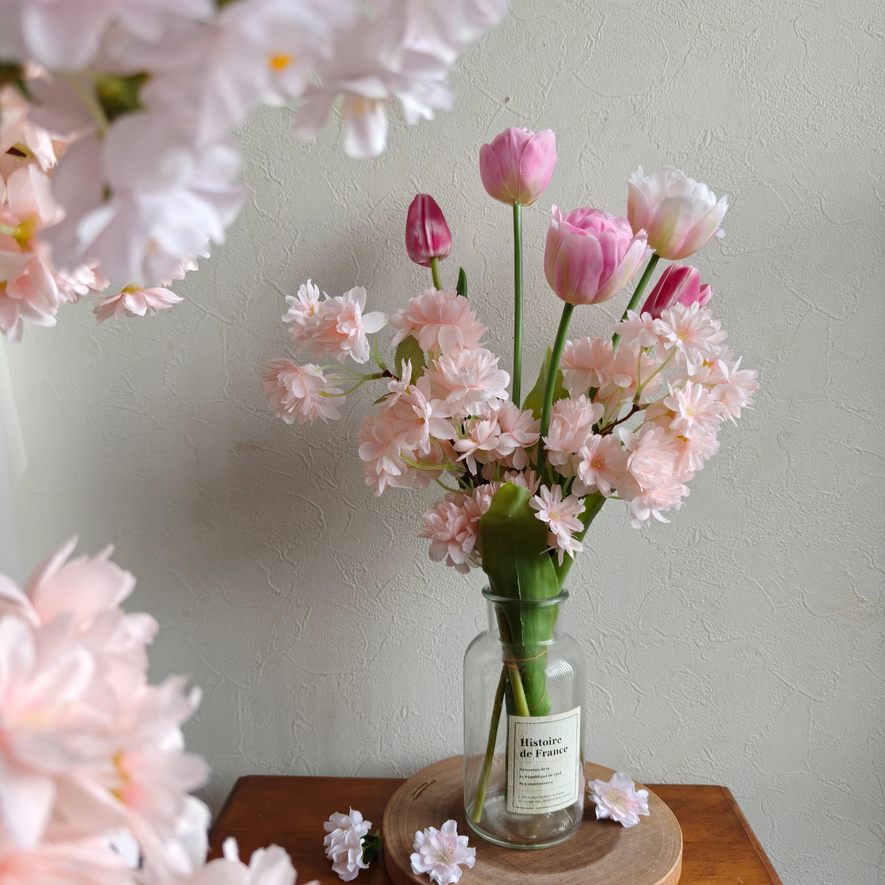 桜とチューリップのブーケ　ひなまつり2026 インテリア　お祝い花　入学祝い　母の日　店舗装飾　桜2026 新作2026